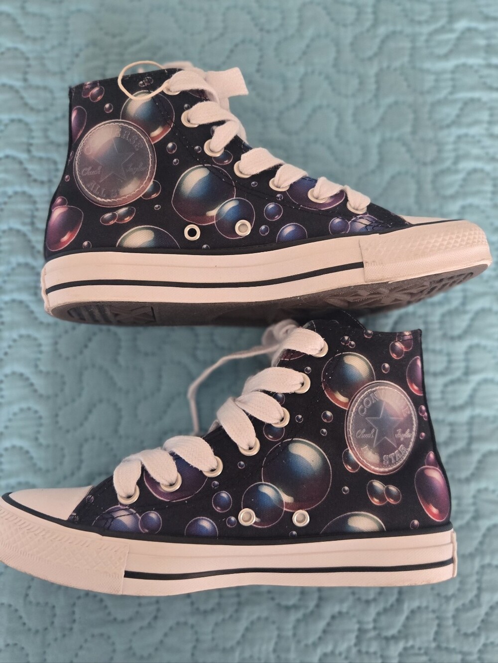 Converse Kids High-Top Sneakers in Black with Multicolor Bubble Print